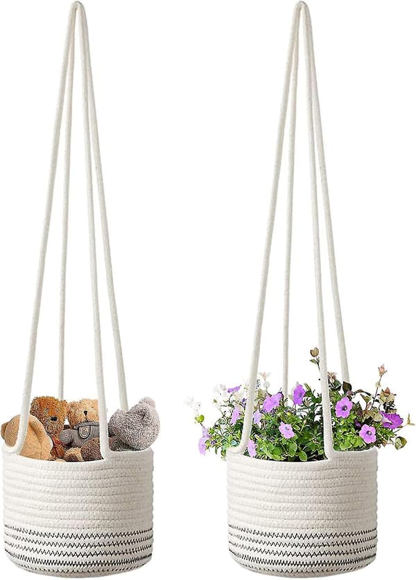 Planterkorg, 2 st rep hängande planterkorg Macrame blomkorg bomullsrep växtbehållare