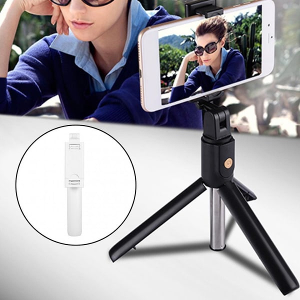 Udtrækkelig 3-i-1 Selfie Stick med Bluetooth-fjernudløser og hvid stativ
