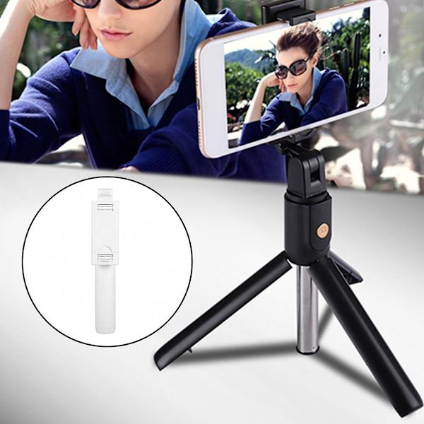 Udvidbar 3-i-1 Selfie Stick med Bluetooth Fjernbetjening og Tripod Hvid