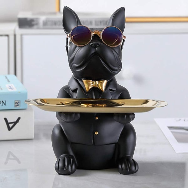 Hartskulptur i Resin, Bulldog, Dekorativ Staty, Förvaringsbricka, Spargris, Nyckel- och Snacksställ, Modern Konststaty, Hemma- och Kontorsdekoration