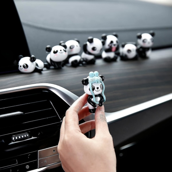 Bilinteriør Mini Panda Dukke Dekorative Ornamenter 8 Pakk