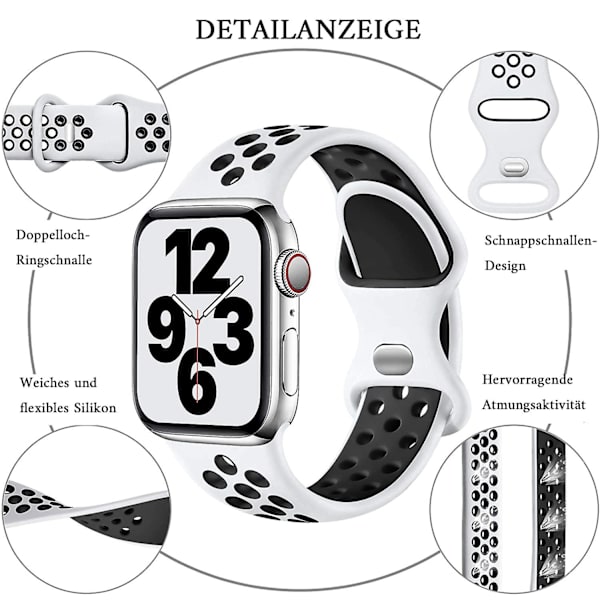 Urheiluranneke Yhteensopiva Apple Watch -hihnan kanssa  Hengittävä Silikoni Kaksinkertainen Silmukka Solki Ranneke Iwatch Series 7 Se