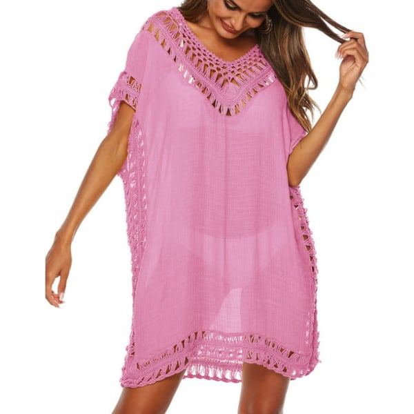 Badedragt Cover Ups Swim Cover ups til Plus Kvinder Batwing Ærmer pink