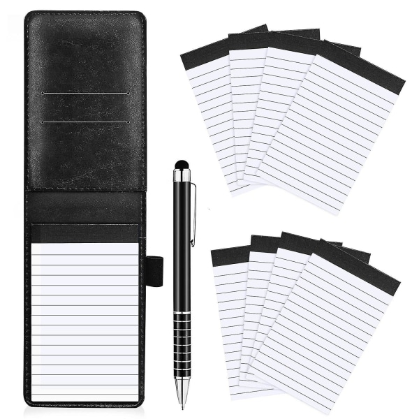 10 st Mini Pocket Notepad Hållare Set med metallpenna och ficka Notebook Refills (svart)