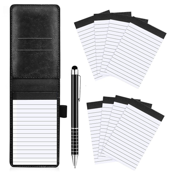 10 stk. Mini Lomme Notesbog Holder Sæt Med Metal Pen Og Lomme Notesbog Efterfyldninger (sort)