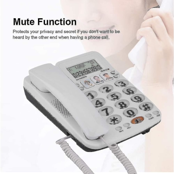 Kablet telefon, hjemmetelefon med ledning med ledning med høyttalernummer, 2-linjers ledningstelefon klar lyd for hjemme/kontor/hotell