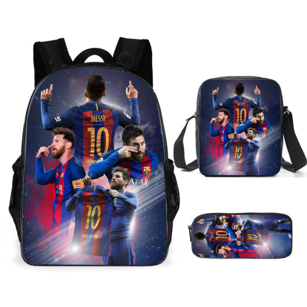 3-pack fotbollsstjärna Lionel Messi ryggsäck student skolväska V pencil case