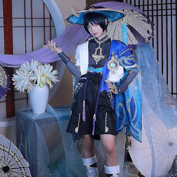 Scaramouche Cosplay Genshin Impact Kostym Peruk Hatt Full Set Anime Halloween Genshin Cosplay Wanderer Kostym Uniform För Mänprompt