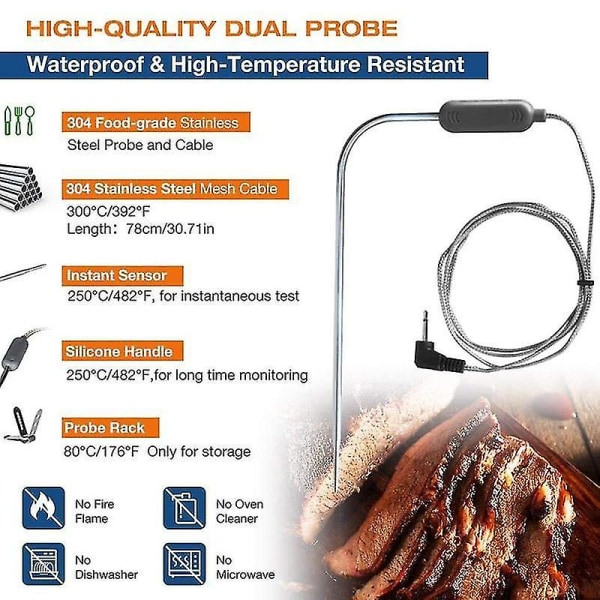 Digitalt kjøtttermometer, Dual Probe Kjøkkentermometer For