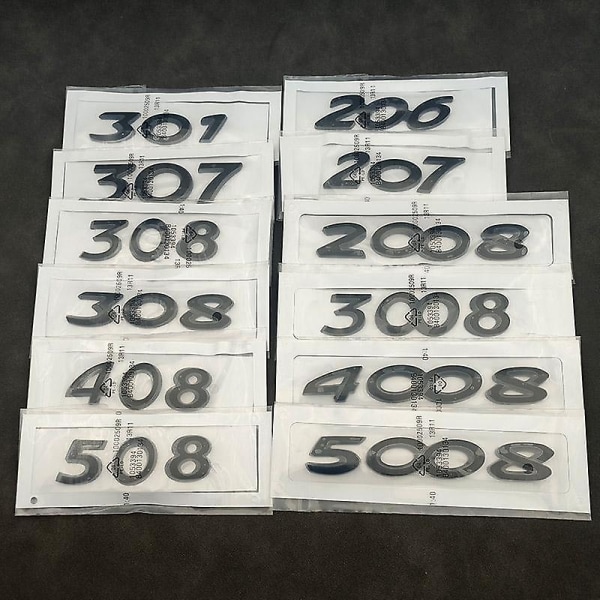 3D Abs Krom Sølv Svart Bil Bakre Hale Bagasjerom Nummer Emblem Klistremerke For Peugeot 206 207 301 307 308 408 508 2008 3008 4008 5008 Black 206