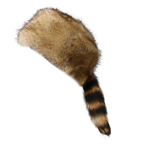 Winter Hat Faux Fur Raccoon Tail Russian Round Flat Top Ear