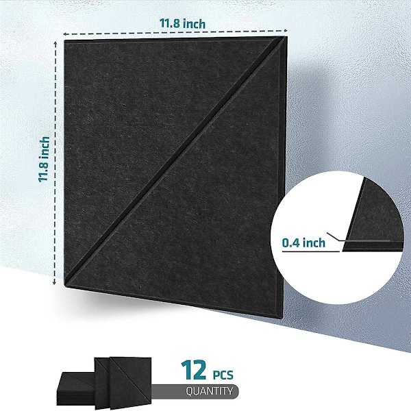 12 pak akustiske paneler, 12 x 12 tommer dekorative lydisolerende paneler, væg og loft akustiske paneler
