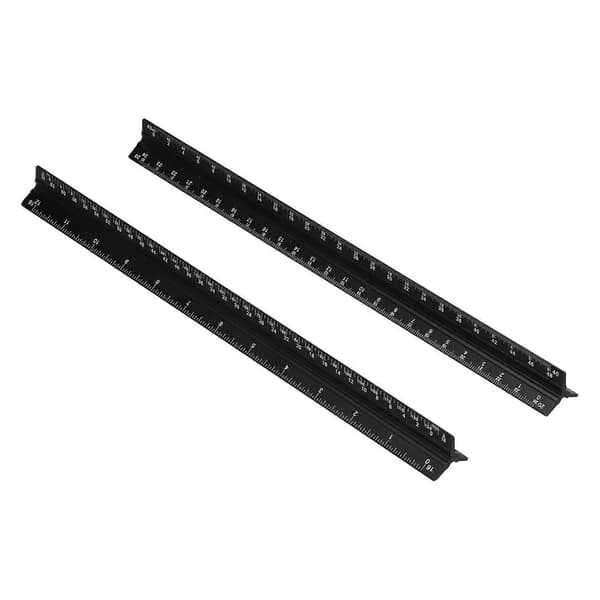 2 st Ingenjörsskala Set Svart Imperial Aluminiumlegering Triangulära Arkitektskalor Linjal