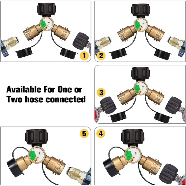 Propan Splitter, 2-vägs Propan Tank Y Splitter Adapter med mätare, Lp Gas Adapter Tee