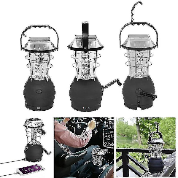 Camping Lanterner Led Solcellelampe Håndsving Dynamo Vandtæt Bærbar -