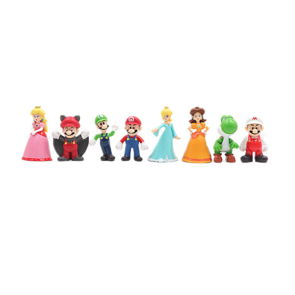 48 stk/sett Super Mario Family Luigi Yoshi Bowser Wario Peach Toad Daisy Figurmodell Leker