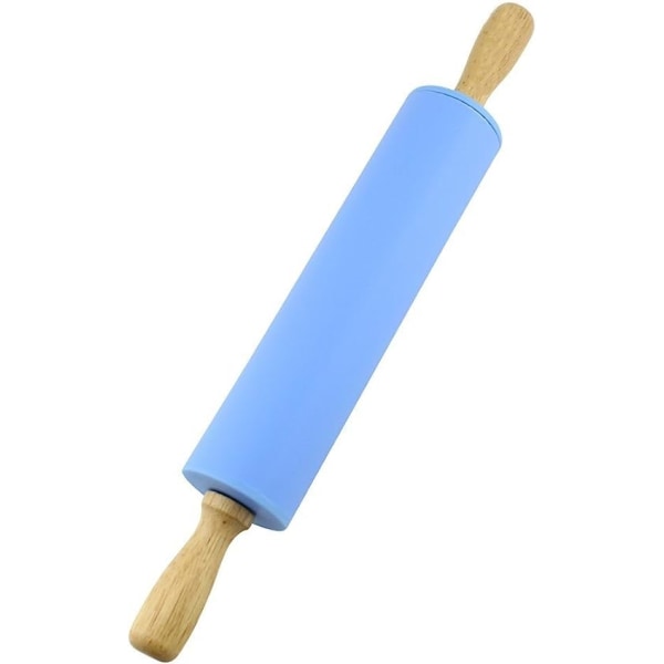 Silikone kagerulle Non Stick overflade træhåndtag 1,97X15,15 (blå)