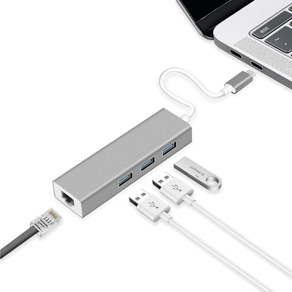 Type-c til Rj45 til Usb3.0 netværkskort Rj45 netværkskabel 100m hub hub aluminiumlegeringsskal