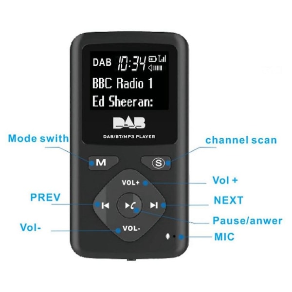 DAB/dab Digitaalinen radio Bluetooth 4.0 Personal Pocket Fm Mini Kannettava radiokuuloke Mp3 - USB kotiin