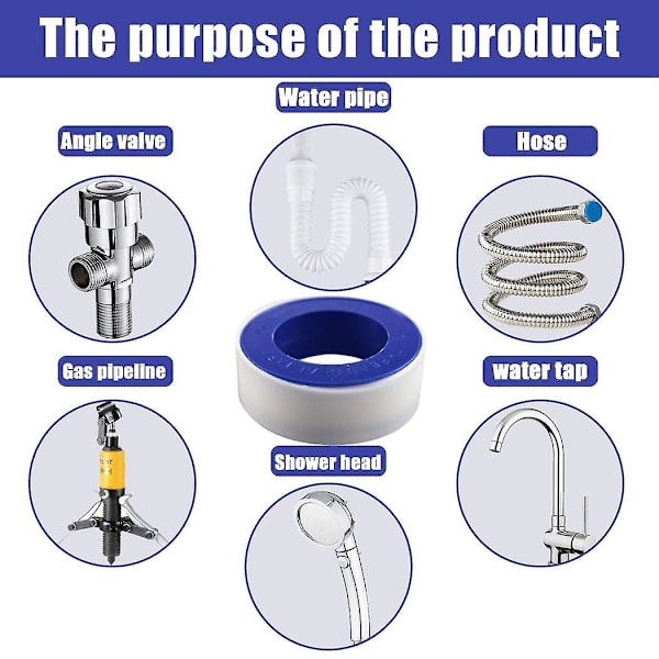 10 stk. Ptfe-tape, velegnet til VVS-arbejde, brusehoved-VVS-tape, rørforsegling, gevindforsegling, hvid