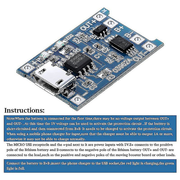 For Tp4056 Latausmoduuli Latauslevy 18650 Bms 5v -usb 1a 1865