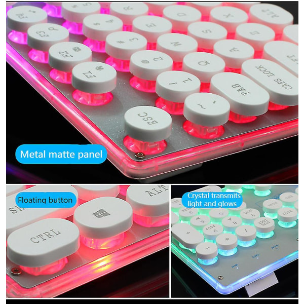Wekity Mechanical Handle Rainbow Luminous Punk Crystal Round Cap Keyboard Kablet Usb Keyboard