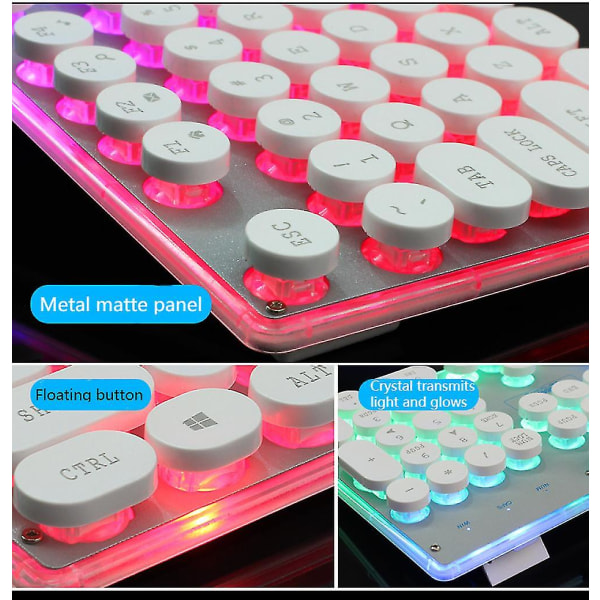 Wekity Mechanical Handle Rainbow Luminous Punk Crystal Round Cap Keyboard Wired Usb Keyboard