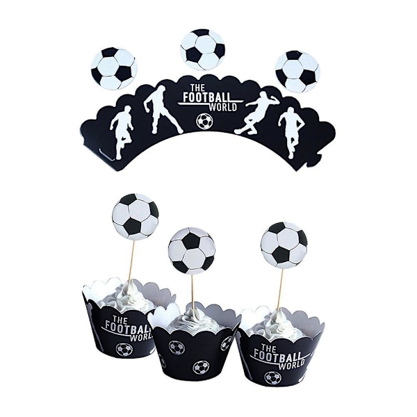 48 stk. Børnedekoration Cupcake Toppers Fodbold Kageindpakning Cupcake Topper Fodbold Bagekopper