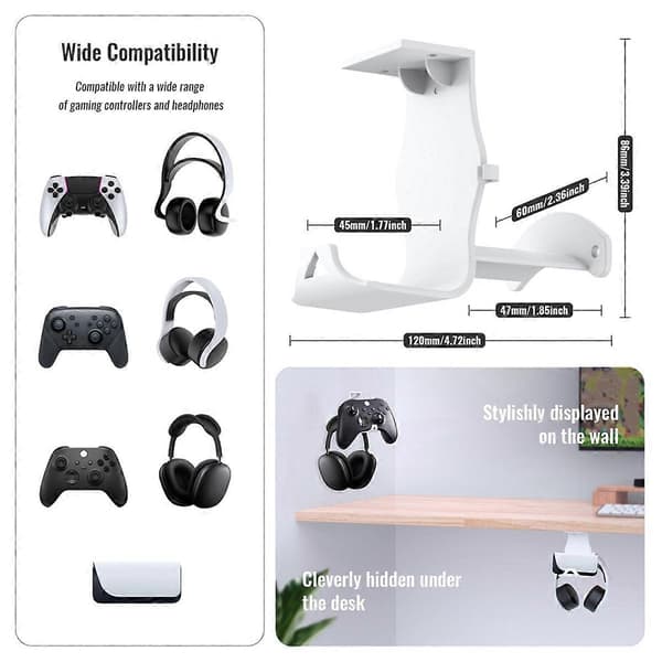Väggmonterat Ställfäste för ///Switch Controller Headset Bordsbotten Förvaringsfäste Vit