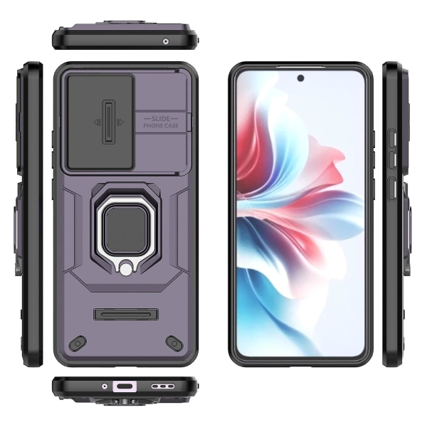 För Oppo Reno11 F 5G Fodral Ring Kickstand PC+TPU Baksida Skal med Slide Kamera Skydd - Lila