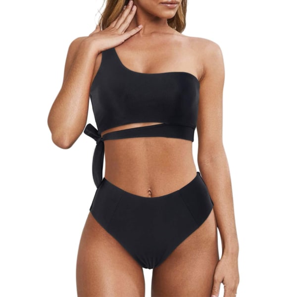 One Shoulder Women Bikini Sets High Waisted Tie Two Piece Swimsuits