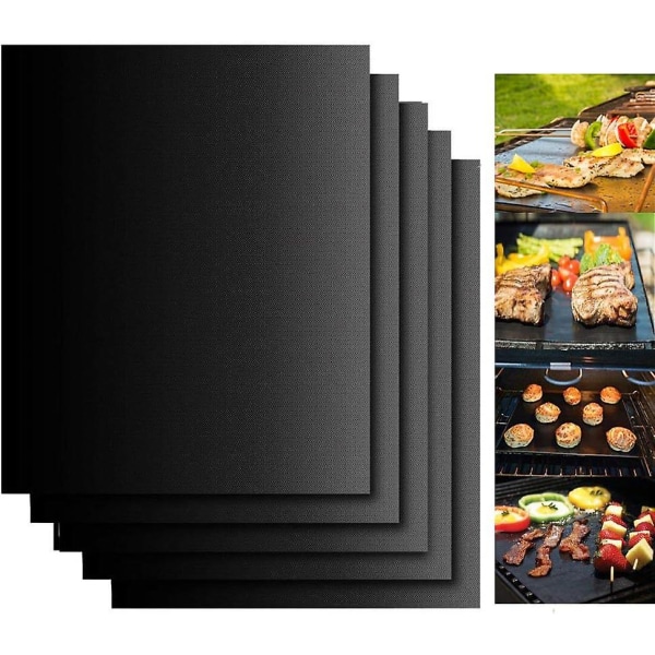 Bbq Grill Mat - Set Of 5 Non-stick Grill Mats For Grilling And Baking, Teflon Coated, Heat Resistant Up To 500f, Perfect For Meat, Fish, And Vegetable