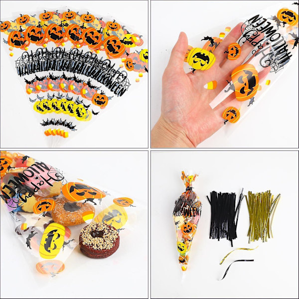 Halloween Cellophane-poser - 100 stk. Gresskar-godteriposer