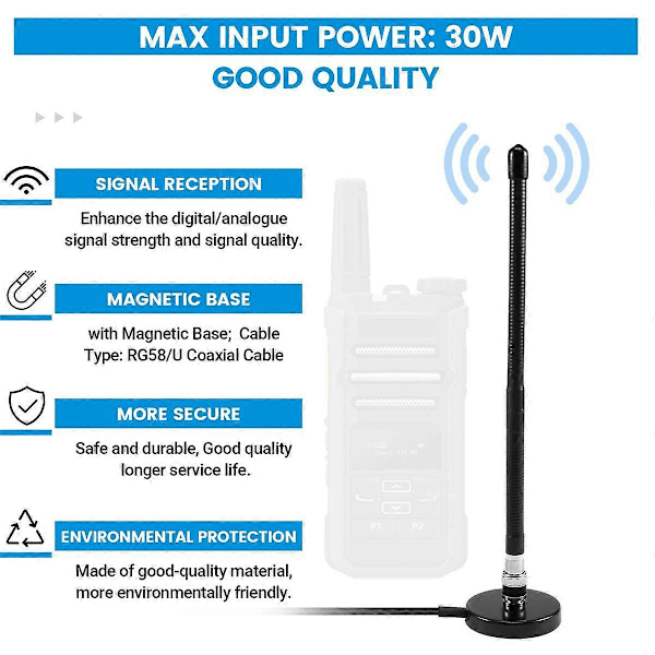CB Antenne 27MHz Myk Pisk Magnetisk Base BNC PL259 Kontakt CB Antenne for Cobra