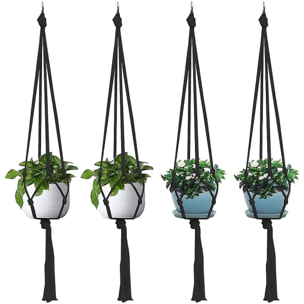 4pces Xqday Macrame Plant Hanger Organizer Holder Bomullsrep Hängande Planter För Små Krukor Inomhus Utomhus Heminredning 90cm Svart