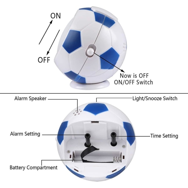 Barnealarmklokke Analog Gutt Jente Alarmklokke Batteridrevet Alarm Fotballform Stille Ikke-tikkende Lysende Snooze Stigende Lyd Alarm Sengeside