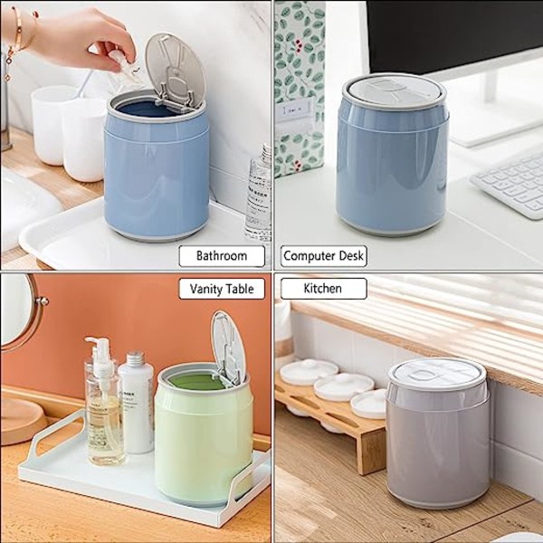 Mini-sopbordspapperskorg, papperskorg med trycklock, 1,8 L / 0,47 Gal avfall blue