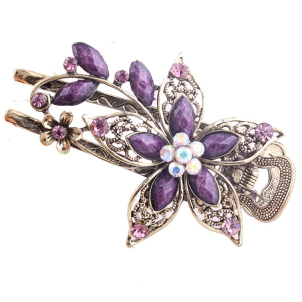 Dam Crystal Flower Vintage Barrette Lila Purple