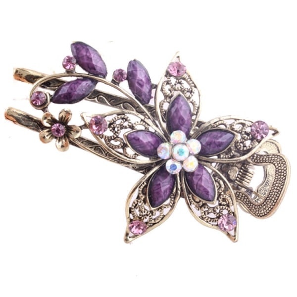 Dame Crystal Flower Vintage Barrette Lilla Purple