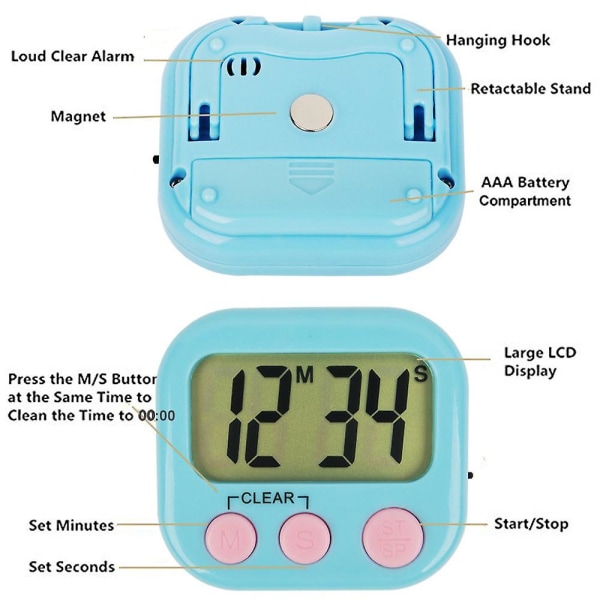 6 kpl digitaalinen ajastin opettajalle Pienet ajastimet lapsille Magneettinen takaosa Suuri LCD-näyttö Kova hälytysminuutti Sekuntilaskenta Countdown Päällä/pois-kytkimellä Fo