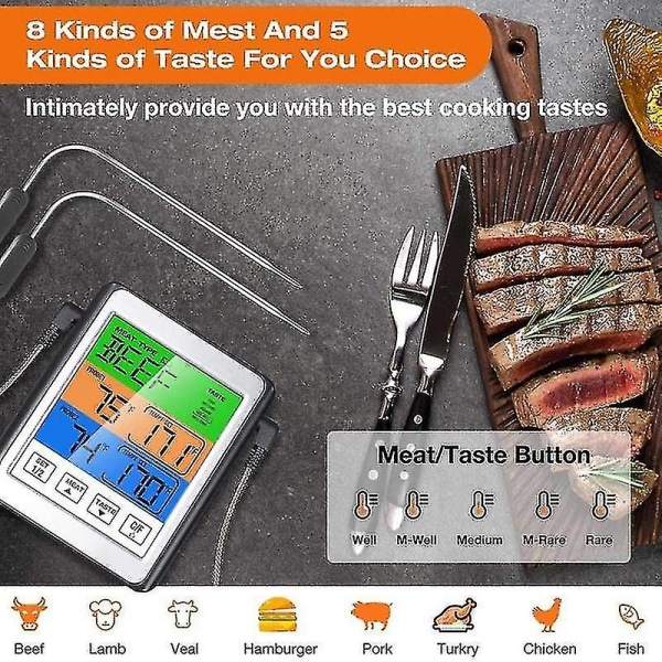 Digitalt kjøtttermometer, Dual Probe Kjøkkentermometer For