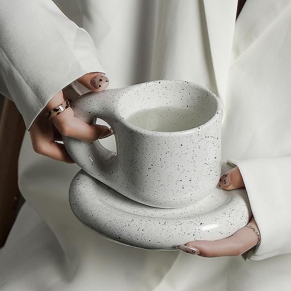 Keramisk mugg. , Vit Svart Ärtor, Caf Rund Mugg Fet 320 ml