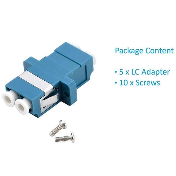 LC Fiberoptisk Adapter - LC til LC Duplex Singlemode Kobling - 5 Pak - Blå