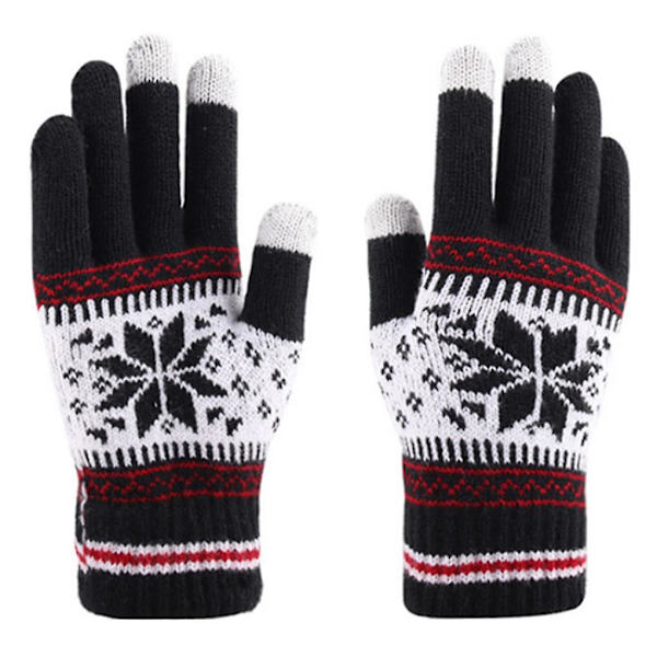 Julhandskar med snöflingemönster Vinter Varma Touchscreen-handskar