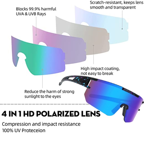 Polariserte sportssolbriller for sykling for menn kvinner, UV400 anti-UV solbriller, løping, golf, fiske