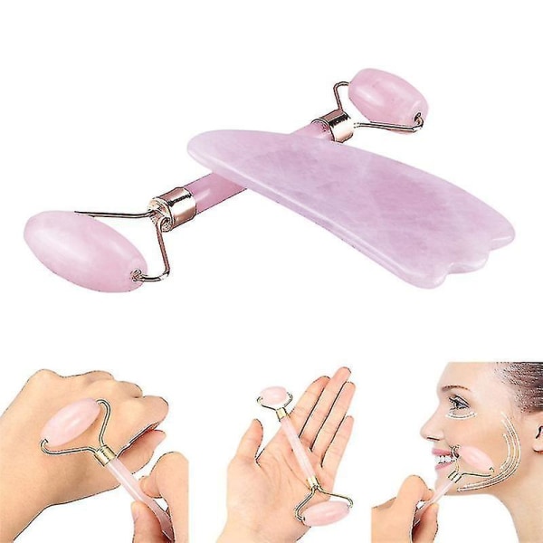 Rose Quartz Roller Slankende Ansiktsmassasjer Løfteverktøy Naturlig Jade Ansiktsmassasjerullestein