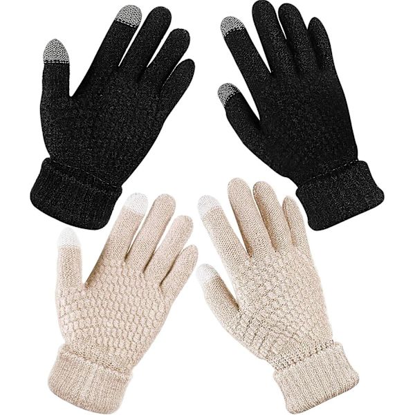 2 Par Dame Vinter Touchscreen Hansker Varme Fleecefôret Strikkhansker Elastisk Mansjett Vinter Tekstmeldingshansker