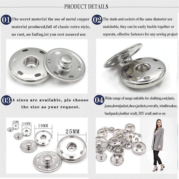 20 set metall tryckknappar nickel mässing sy på tryckknappar (10mm)