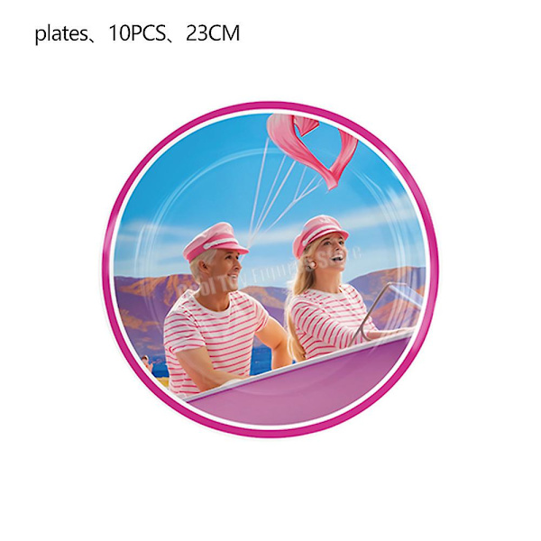 Ny film Barbie bursdagsfest dekorasjon rosa tema figurer ballongsett bakteppe papirplate vev servisetilbehør 9inches plates 10pcs