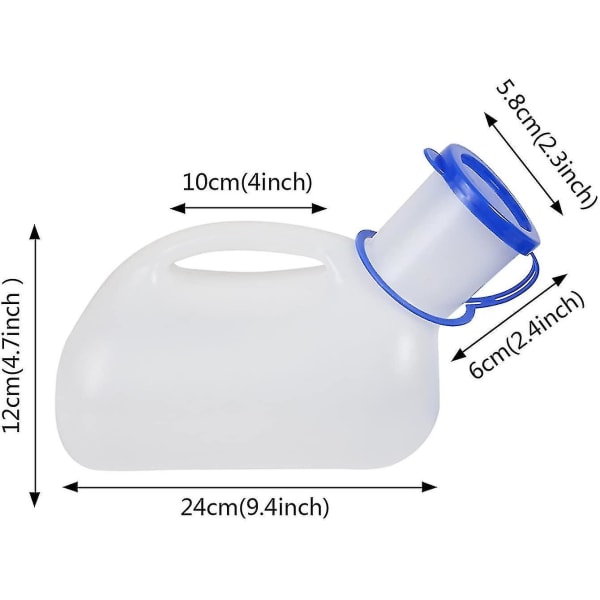 Unisex potte urinal for bil, bærbar urinal for menn og kvinner, tisseflaske for sengetøy, med lokk og trakt, reise urinalsett